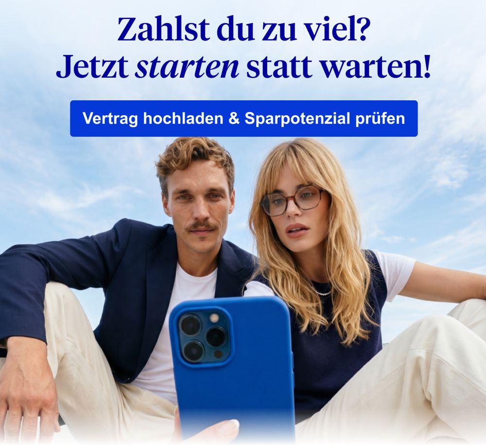 CLARK CRM email header — Day 3: 'Zahlst du zu viel? Jetzt starten statt warten!', two ambassadors and a 'Vertrag hochladen & Sparpotenzial prüfen' call to action